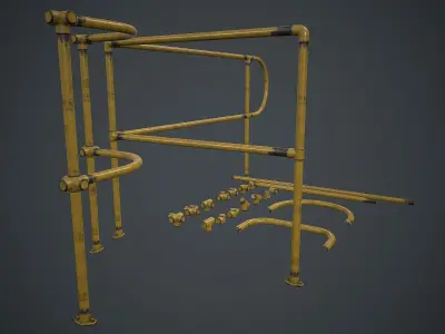 Modular Handrails PBR Game Ready Low-poly 3D model