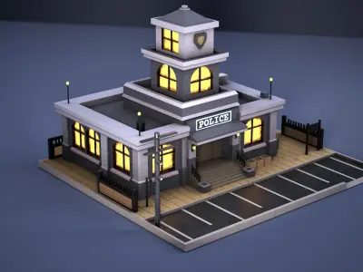 Stylized Police Station Low-poly 3D model