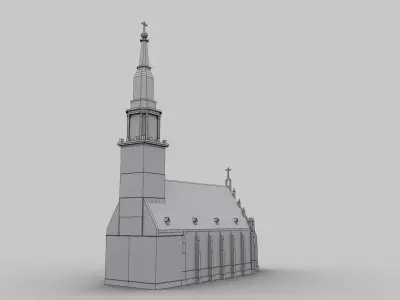 Church lowpoly with spire Low-poly 3D model
