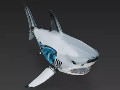 White Cyber Shark Low-poly 3D model