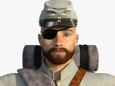 American Civil War Confederate soldier - Johnny Reb Rigged  Low-poly 3D model