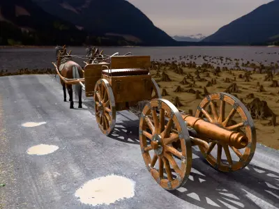 Horse Carriage with Cannon Rigged - Game Ready 3D Model Low-poly 3D model
