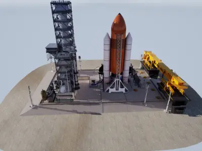 Space Shuttle Launch  Realistic Environment Low-poly 3D model