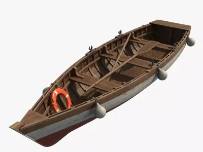 Wooden Boat Low-poly 3D model