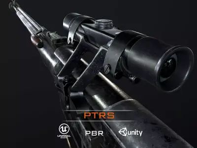 PTRS-41 ussr ww2 anti-tank rifle scope  Low-poly 3D model