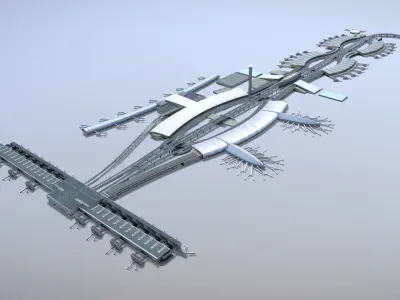 Airport Terminal LFPG Terminal2 Charles de Gaulle Airport Low-poly 3D model