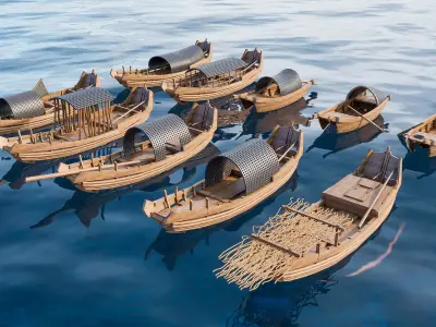 Wooden boat collection 5 Low-poly 3D model