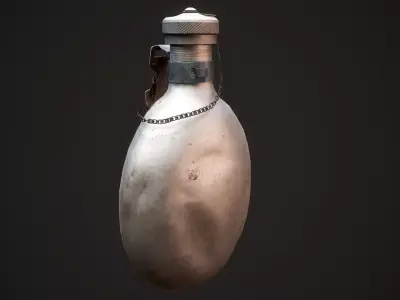 Vintage Military Water Flask - Low poly Game-ready PBR 3D Model Low-poly 3D model