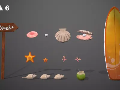 BEACH ASSETS Low-poly 3D model
