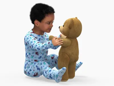 Dark Skinned Baby Boy with Teddy Bear 3D model