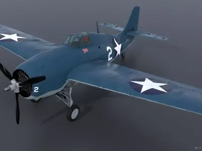 F4F-3 WILDCAT VMF-222 Low-poly 3D model