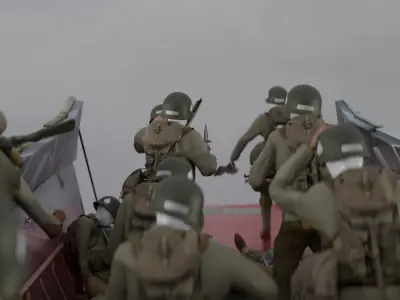 D-Day Landing Craft With Soldiers Low-poly 3D model