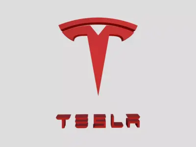 Tesla 3D Logo Design Realistic Red texture Low-poly 3D model