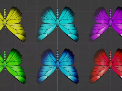 Pack of butterflies in six different colors Low-poly 3D model