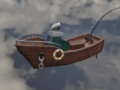 low poly fishsing boat Low-poly 3D model