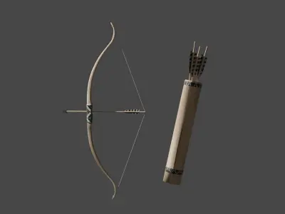 Bow and Arrows with Quiver  Low-poly 3D model