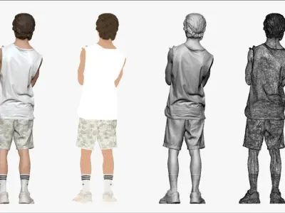 001269 junior boy in tank top palm shirts cool pose 3D model