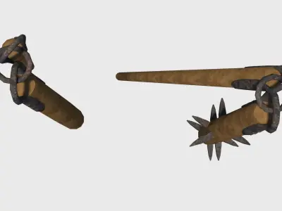 Agricultural and war flail Low-poly 3D model