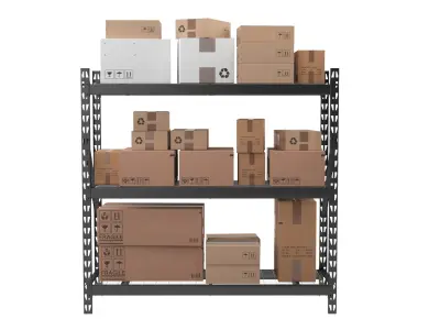 Warehouse Shelf With Boxes 3D model
