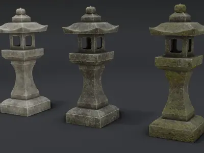 Japanese Stone Lantern 7 Low-poly 3D model
