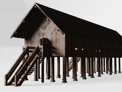 Rumah Panjang Low-poly 3D model