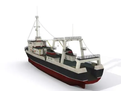 Trawler fishing boat Low-poly 3D model