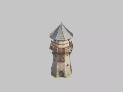 Lowpoly Stylized medieval tower Low-poly 3D model