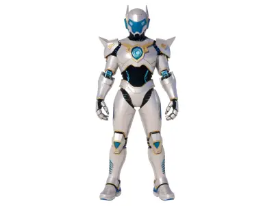 Aqua Silver Cyber Mecha Warrior Low-poly 3D model