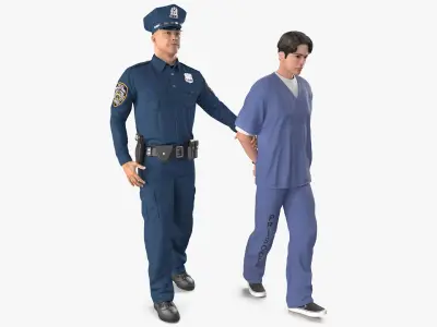 Policeman Escorting Asian Prisoner 3D model purchase