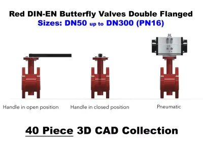 DIN-EN Butterfly Valves - Double Flanged - Red 3D model