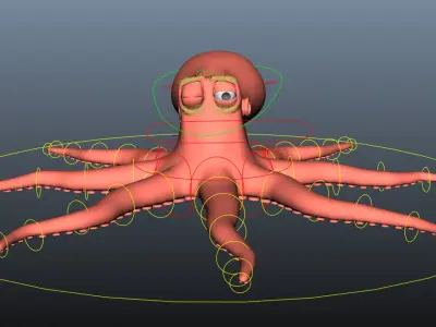 cartoon octopus rigged 3D model