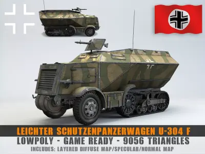 Low Poly U 304 F Leichter SchutzenPanzerWagen Low-poly 3D model