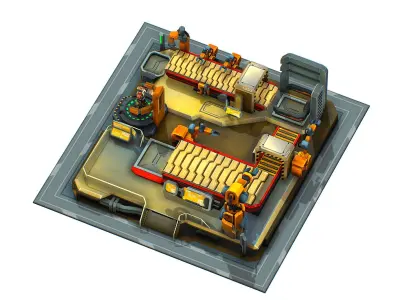 isometrical Mechanical Robot Assembly Conveyor 3 Low-poly 3D model