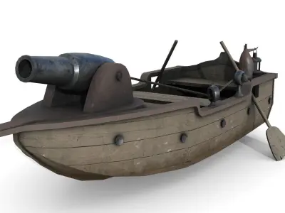 Warship with Cannon 1 Low-poly 3D model