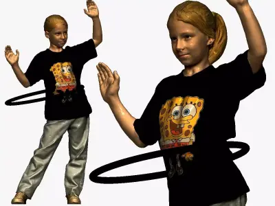 001132 junior girl with ponytail with hoop 3D model