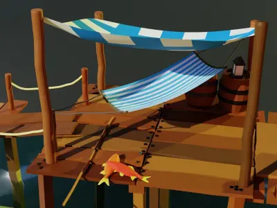 Stylized Seaplane And Sea Shack Low-poly 3D model