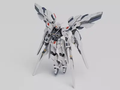 White Mecha Robot Winged Collection with PBR Textures Bundle 3D model