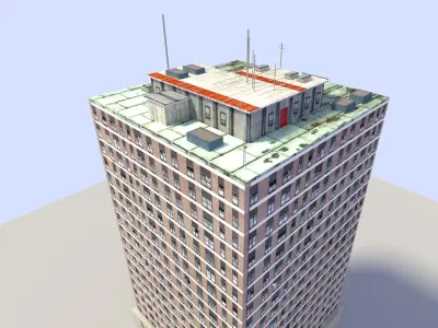 skyscraper tall building with roof Low-poly 3D model