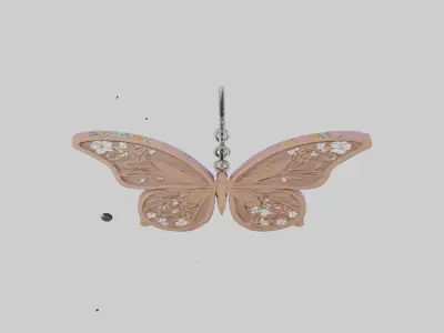 Butterfly with floral design keychain model Low-poly 3D model