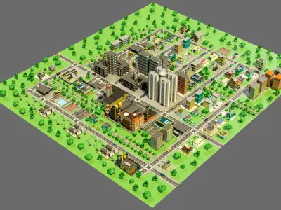 Industrial city Low-poly 3D model