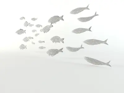 Fish Flock Lowpoly Sealife Bass Pollad Plaice Pouting Fishes  Low-poly 3D model