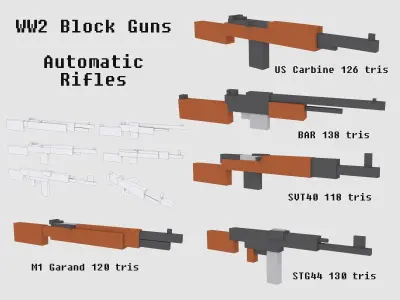 Block Guns WW2 Animated Low-poly 3D model