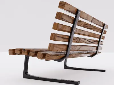 Wooden bench with metal frame Free 3D model