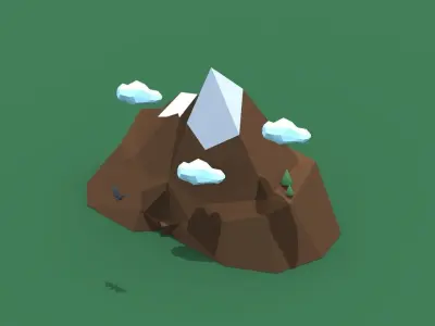 A mountain with clouds on top Low-poly 3D model