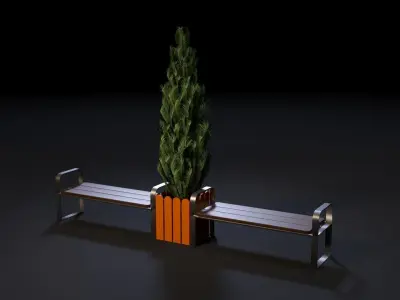 Bench with potted plant 3D model