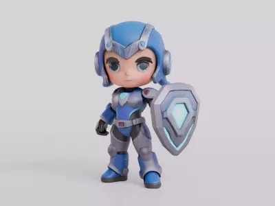Cute Chibi SciFi Warrior Character With Shield 3D model