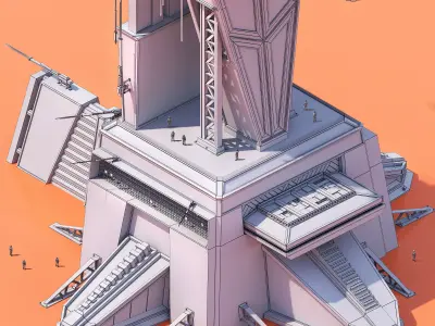 Scifi building Low-poly 3D model shop
