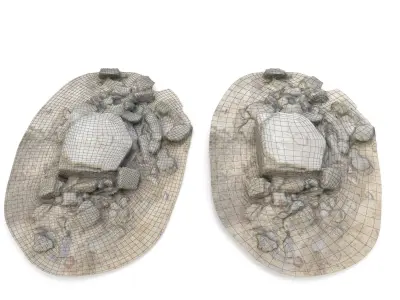 WW2 Gun Casemate Destroyed 2 - High and Low Poly Versions Low-poly 3D model