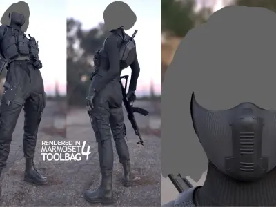 Female Terrorist Outfit Low-poly 3D model