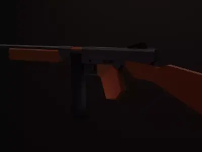Stylized Thompson M1 Tommy Gun SMG With Attachments Low-poly 3D model